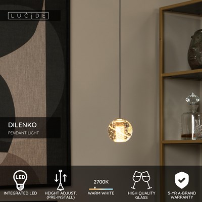Lucide DILENKO - Pendant light - Ø 14 cm - LED - 1x4,2W 2700K - Matt Gold / Brass